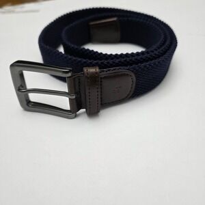 Boston Scott Men's Navy Stretchy Belt Brown Leather Trim Gunmetal Buckle Size 40
